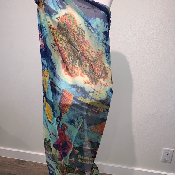 COPY -RARE BOHO Hawaiian Map Chiffon Sarong - Picture 3 of 8